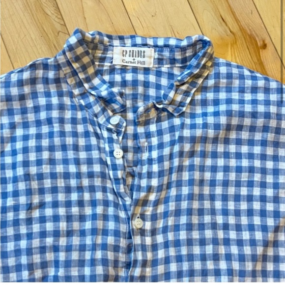 CP Shades Gigi Linen Top blue and white check pattern button up size extra large - Picture 2 of 8